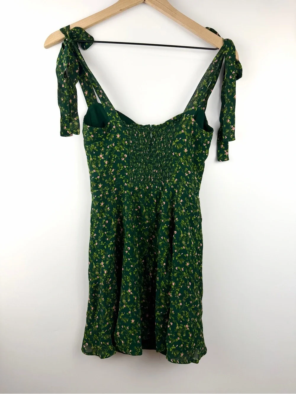 Reformation Green Floral Tie-Shoulder Mini Dress
